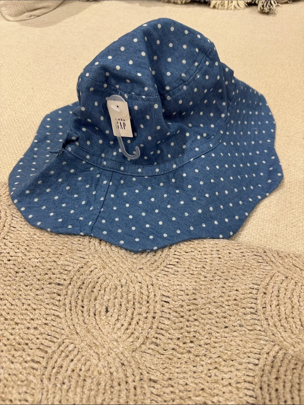 NWT Baby GAP Blue/White Polka Dot Sun Hat with Bow